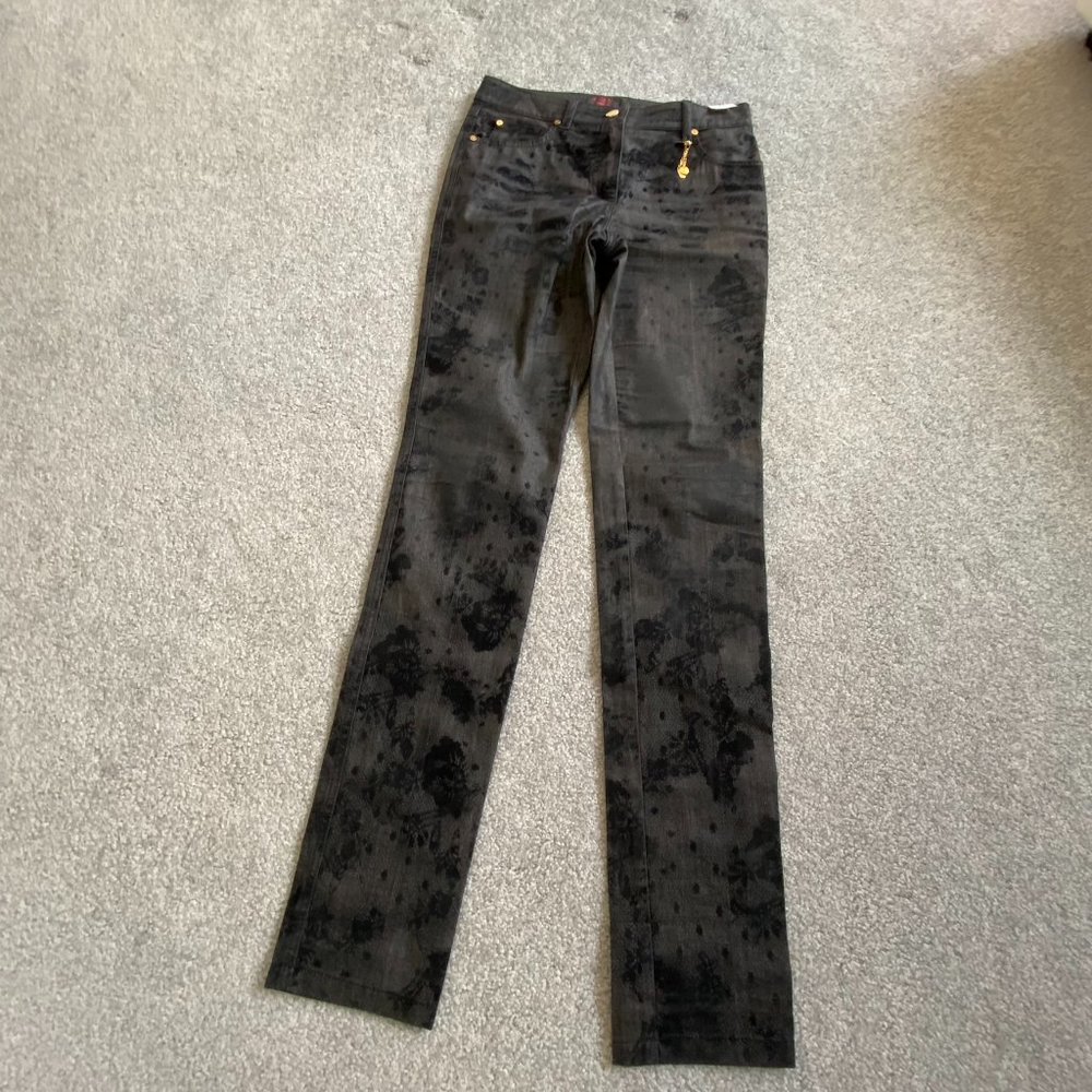Escada for Neiman Marcus Slim Straight Black Lace Print Jeans US6    - Z641
